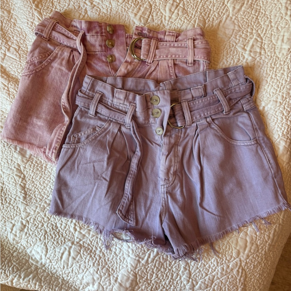 TWO We The Free XS Paperbag Denim Shorts BUNDLE (2 pairs- Pink & Lavender)